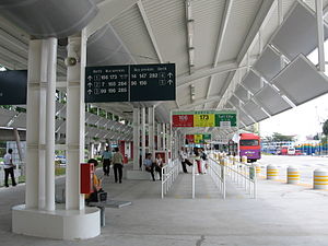 The boarding berths in the temporary bus interchange