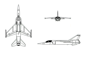 Orthographically projected diagram of the Dassault Mirage F1