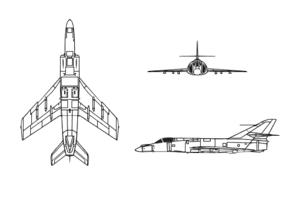 Orthographically projected diagram of the Dassault-Breguet Super Étendard.