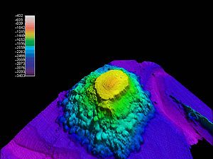 Multibeam image of Denson Seamount, looking approximately northwest