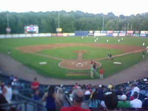 Dutchess Stadium as seen from the seats behind home plate in 2009