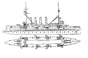 Deck plan and port elevation of Diadem