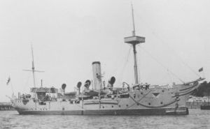HMS Rinaldo c. 1908 with sailing rig removed