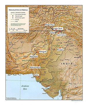 A map outlining Pakistan's historical sites