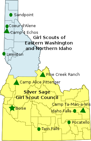 Map of Girl Scout Councils in Idaho