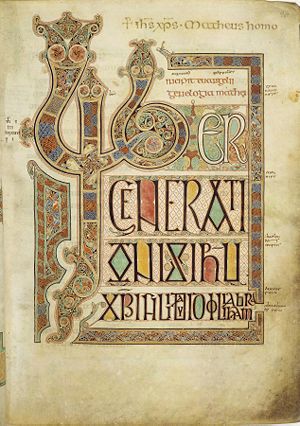 Page from the Lindisfarne Gospels, c 700.