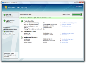A screenshot of Windows Live OneCare 2.5.2900.03