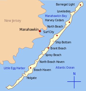 Map showing Manahawkin Bay