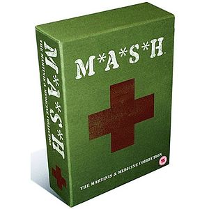 A green-covered DVD box set with a red medical cross on the front. White lettering on the cover reads on top "M*A*S*H" and on the bottom "The Martinis and Medicine Collection"