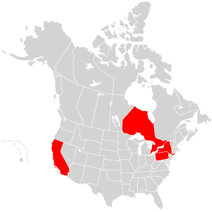 Map of North America highlighting OCA Stavropegial Institutions.svg