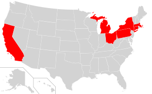 Map of USA highlighting OCA Albanian Archdiocese.svg