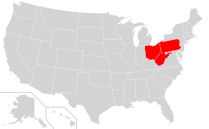 Map of USA highlighting OCA Diocese of Western Pennsylvania.svg