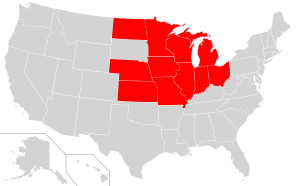 Map of USA highlighting OCA Midwest Diocese.svg