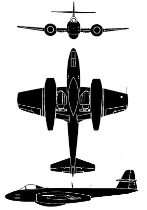 Orthographically projected diagram of the Meteor F.8.