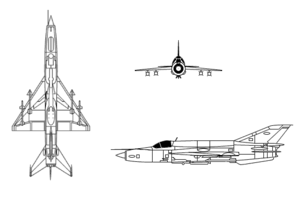 Orthographic projection of the Mikoyan-Gurevich MiG-21.