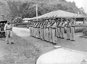 The Salamaua platoon of the New Guinea Volunteer Rifles on parade in April 1940