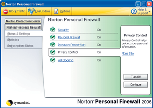 Norton Personal Firewall main interface