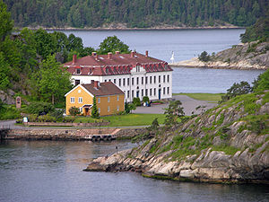 Building at Oscarsborg at isthmus of Drøbaksundet, Oslo fjord, Norway