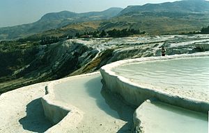 Pamukkale, with pools of water from hot springs