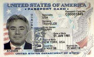 Front of the U.S. Passport Card (2009)