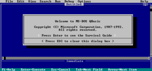 The opening screen of QBasic.
