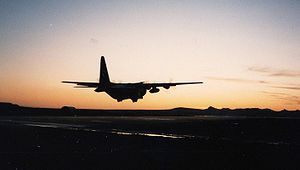 RAF Stanley - 1312 Flt C-130 taking off into the sunset.jpg