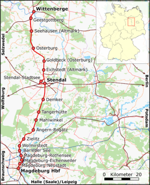 Verlauf der Magdeburg-Wittenbergeschen Eisenbahn