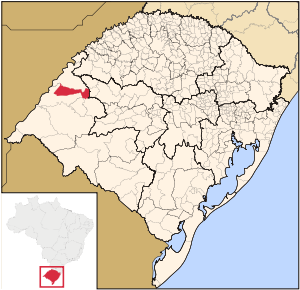 Map of the state of Rio Grande do Sul, Brazil highlighting Maçambara