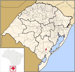 Map of the state of Rio Grande do Sul, Brazil highlighting Morro Redondo