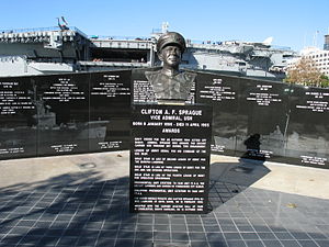 A memorial to Sprague next to the USS Midway in San Diego