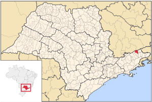 Map of the state of São Paulo, Brazil pointing Cruzeiro