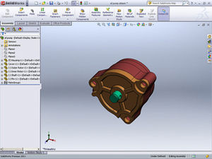 The SolidWorks user interface, showing feature based history dependent modeling.