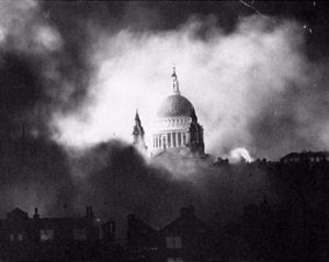 St Paul's Cathedral surrounded by smoke after an air raid