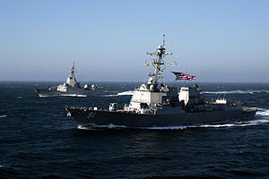 USS Pinckney (foreground) with Spanish frigate Almirante Juan de Borbon (F102)