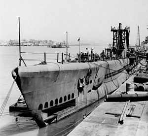 USS Spot at her berthing dock, one month before commissioned