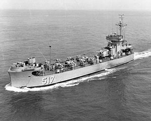 USS Pee Dee River (LSM(R)-517), of the LSM(R)-501 class, underway in 1954
