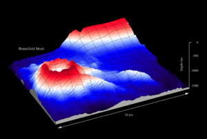 Bathemetric mapping of the seamount, mapped with the swath sonar system of RV Polarstern during cruise ANT-XI/3.