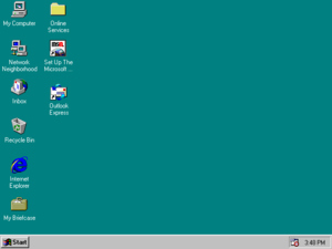 Screenshot of Windows 95, the first version of Windows in the 9x series