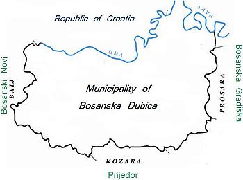 Municipality of Kozarska Dubica/Bosanska Dubica marked blue