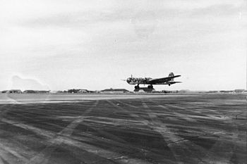 A Heinkel He 177 takes off for a sortie, 1944
