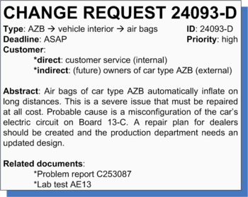 Figure 2: Example change request for the car industry