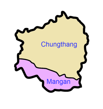 A clickable map of North Sikkim exhibiting its two subdivisions.