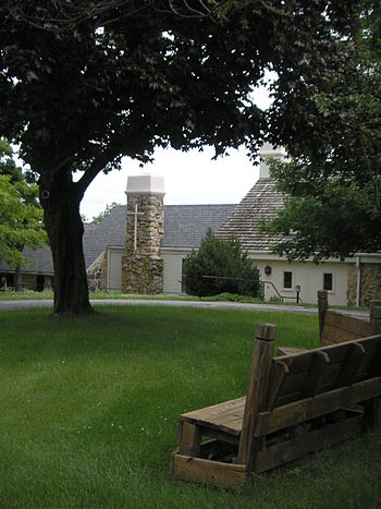 A view of the abbey church from a quiet resting area just outside.
