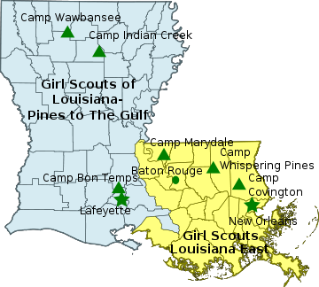 Map of Girl Scout Councils in Louisiana