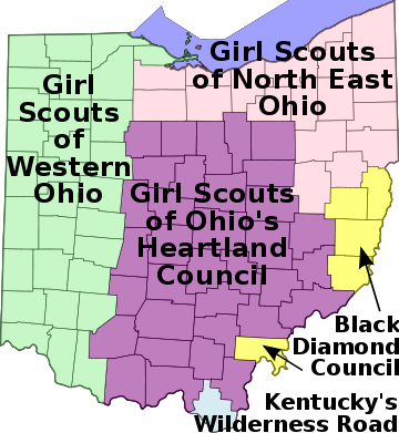 Map of Girl Scout Councils in Ohio