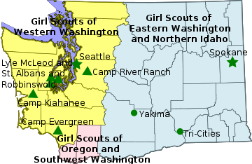 Map of Girl Scout Councils in Washington