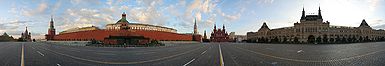 360° Panoramic view of the Red Square in Moscow. The photograph was made early in the morning by a nearly empty square.