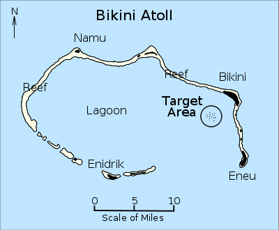 Map of Bikini Atoll, with target area highlighted.