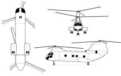 Orthographically projected diagram of the CH-46 Sea Knight.