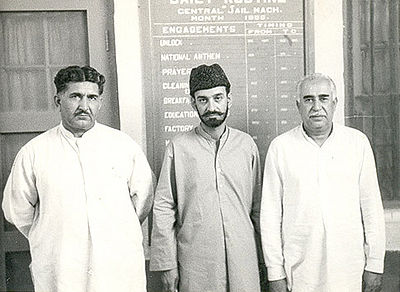 Mir Gul Khan Nasir (Left), Sardar Ataullah Mengal (Middle) and Mir Ghaus Bakhsh Bizenjo (Right)